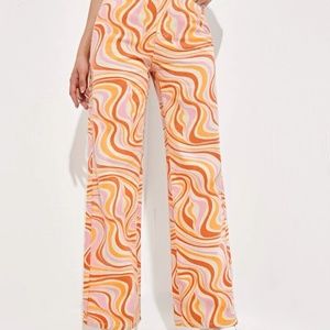 Allover Print Slant Pockets High Waist Wide Leg Jeans